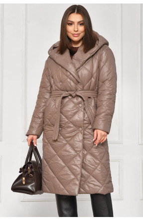 Куртка жіноча подовжена демісезонна кольору мокко з капюшом 330 209530C