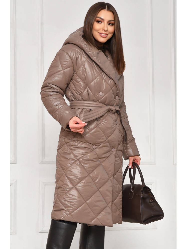 Куртка жіноча подовжена демісезонна кольору мокко з капюшом 330 209530C