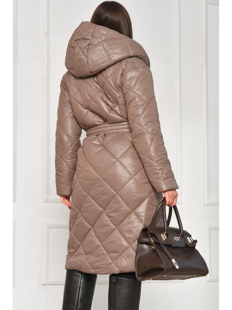 Куртка жіноча подовжена демісезонна кольору мокко з капюшом 330 209530C