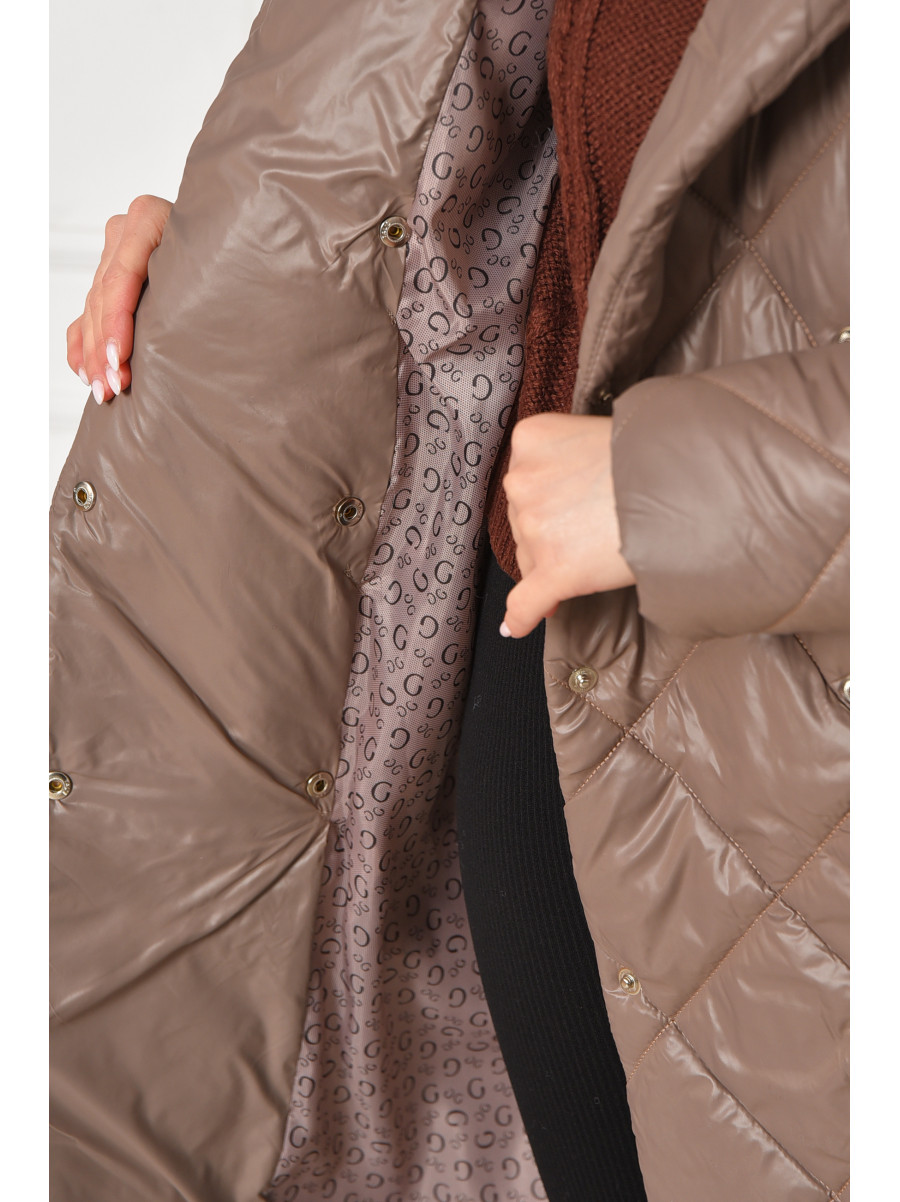 Куртка жіноча подовжена демісезонна кольору мокко з капюшом 330 209530C