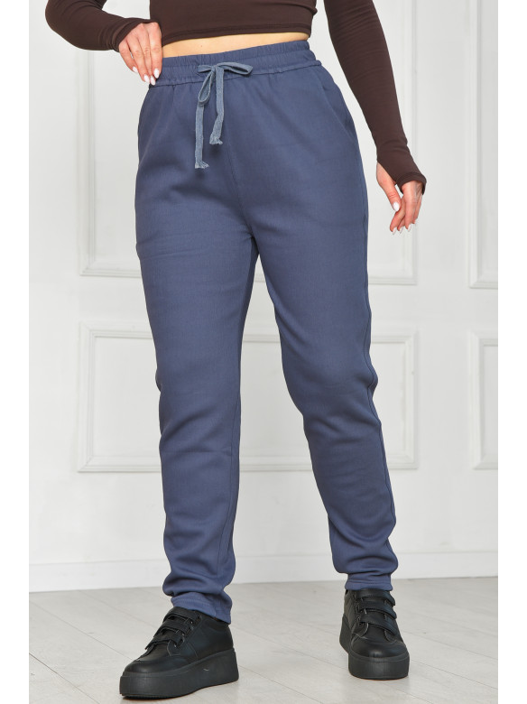 Штани жіночі однотонні на флісі синього кольору А4075-2 209568C