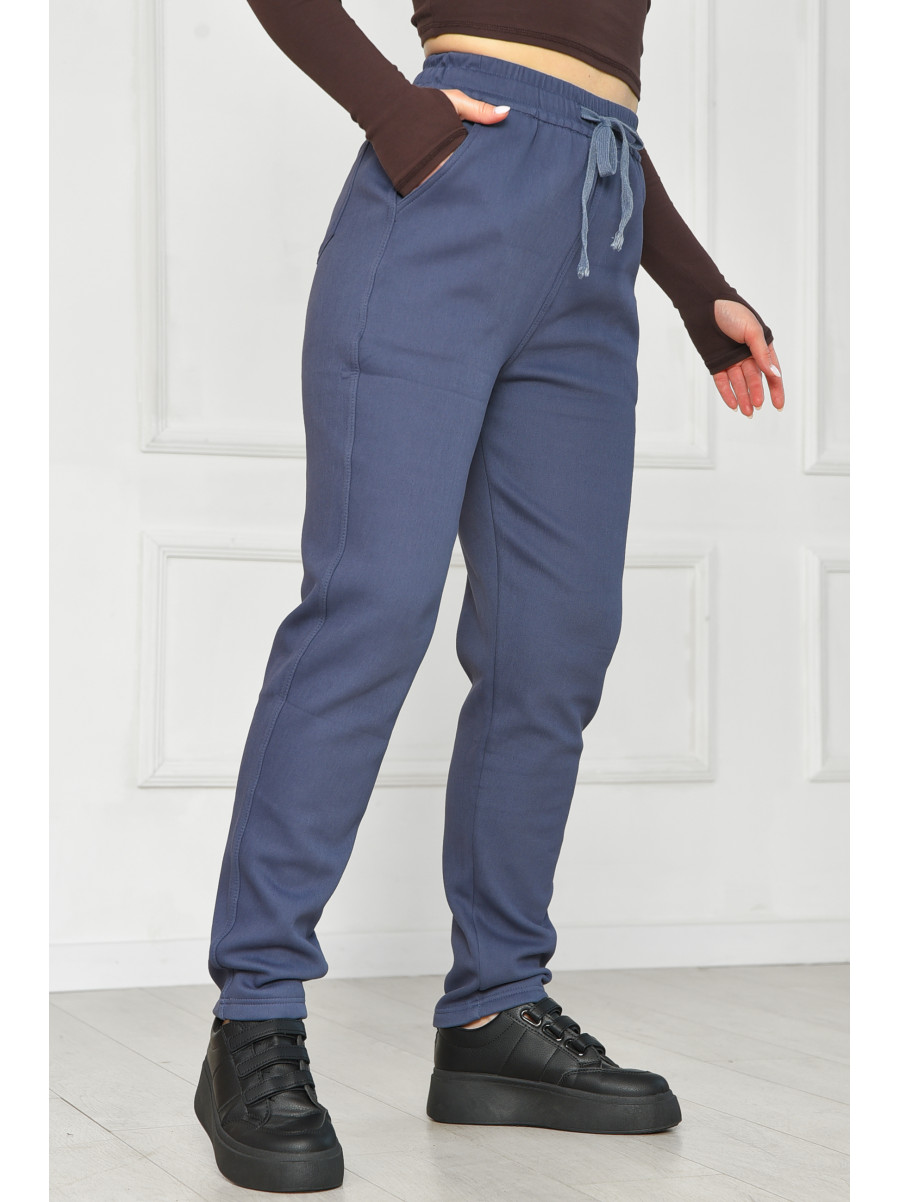 Штани жіночі однотонні на флісі синього кольору А4075-2 209568C