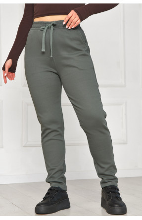 Штани жіночі однотонні на флісі зеленого кольору А4075-2 209570C