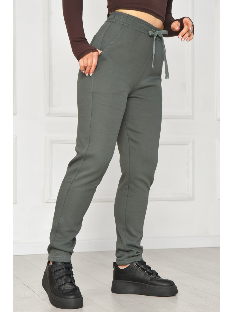 Штани жіночі однотонні на флісі зеленого кольору А4075-2 209570C