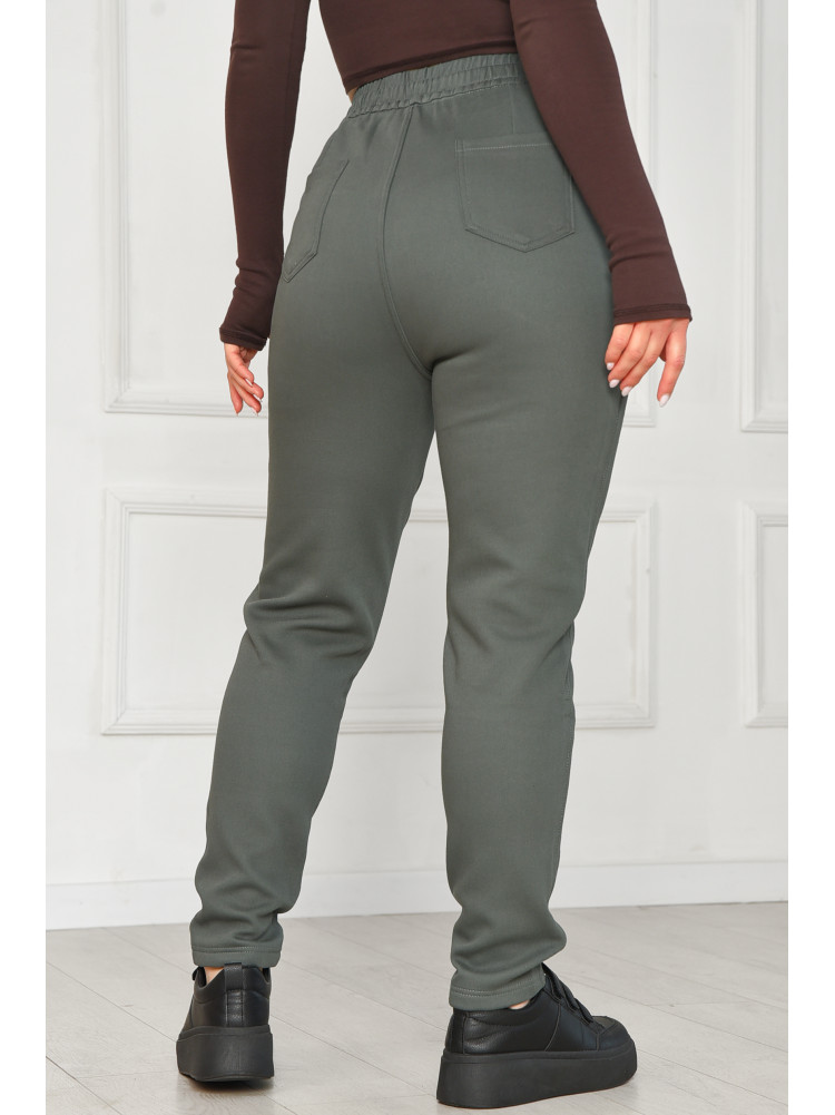 Штани жіночі однотонні на флісі зеленого кольору А4075-2 209570C