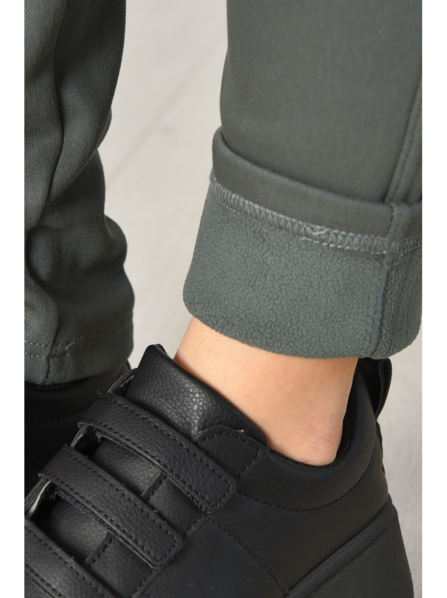 Штани жіночі однотонні на флісі зеленого кольору А4075-2 209570C