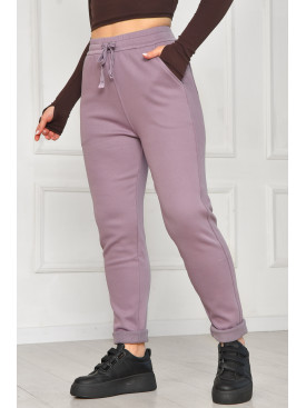 Штани жіночі однотонні на флісі бузкового кольору А4075-2 209571C