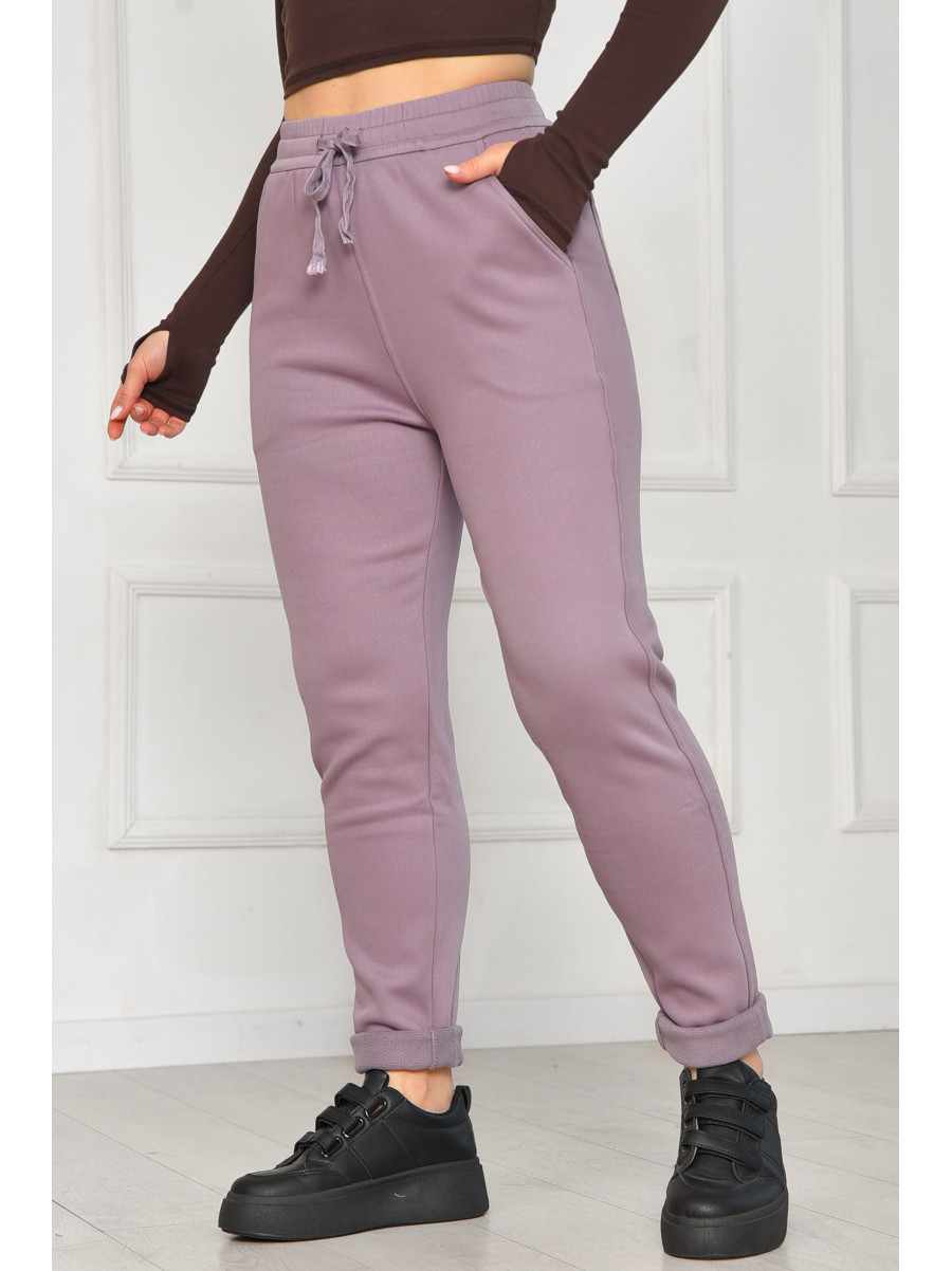 Штани жіночі однотонні на флісі бузкового кольору А4075-2 209571C
