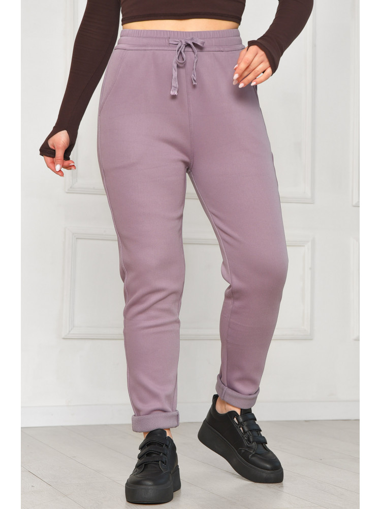 Штани жіночі однотонні на флісі бузкового кольору А4075-2 209571C