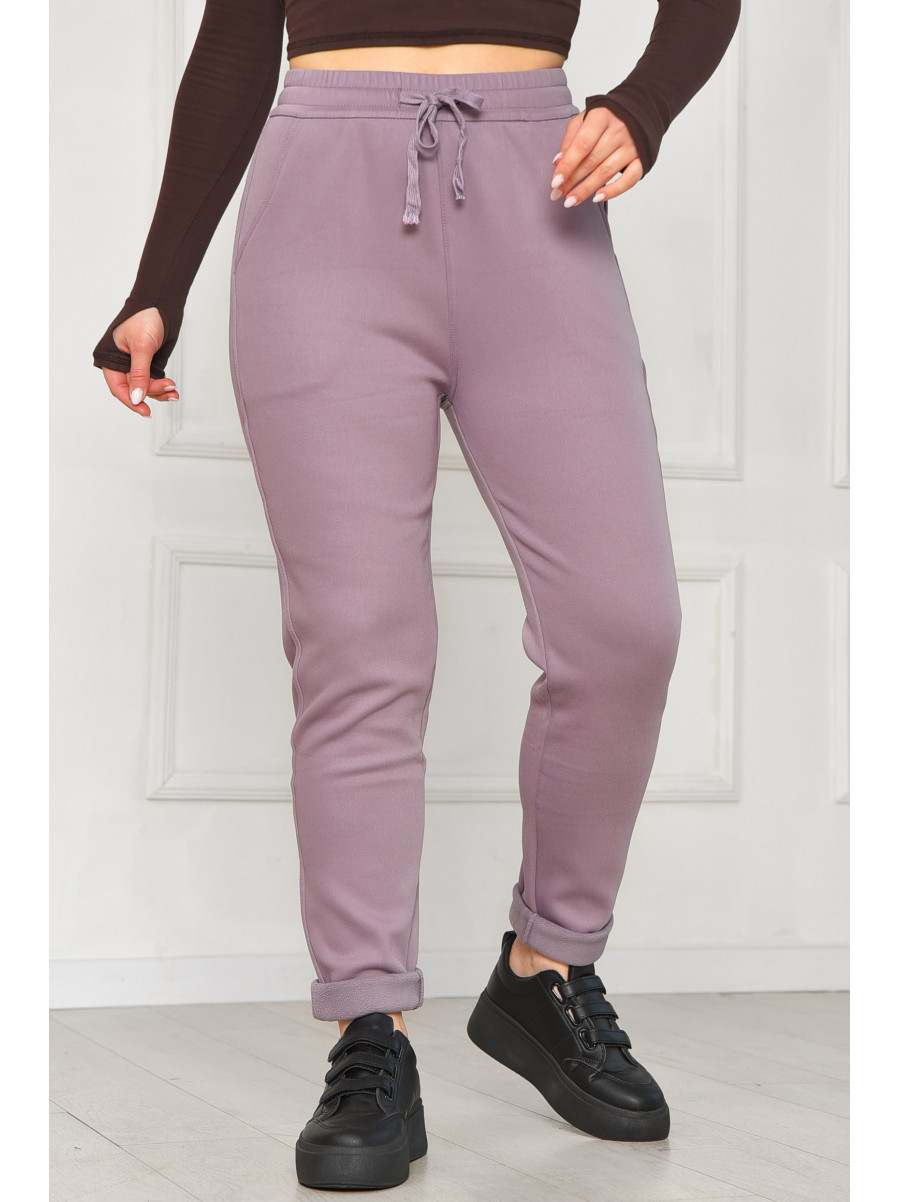Штани жіночі однотонні на флісі бузкового кольору А4075-2 209571C