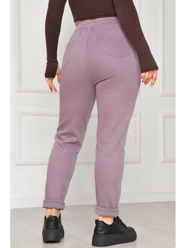 Штани жіночі однотонні на флісі бузкового кольору А4075-2 209571C