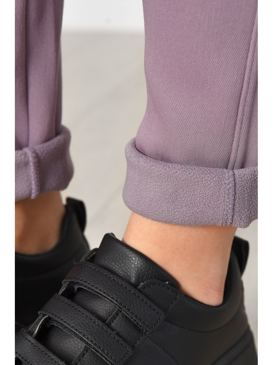 Штани жіночі однотонні на флісі бузкового кольору А4075-2 209571C