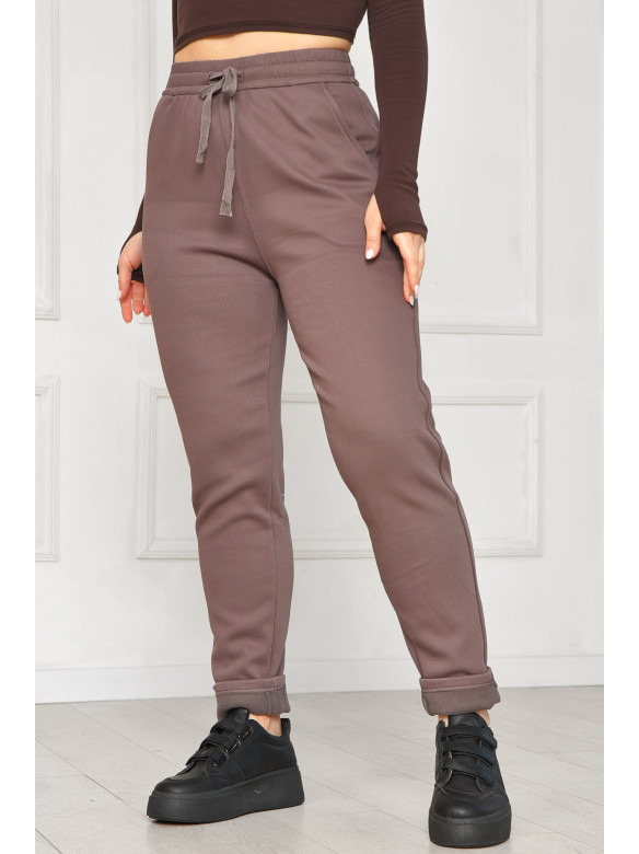 Штани жіночі однотонні на флісі темно-бузкового кольору А4075-2 209572C