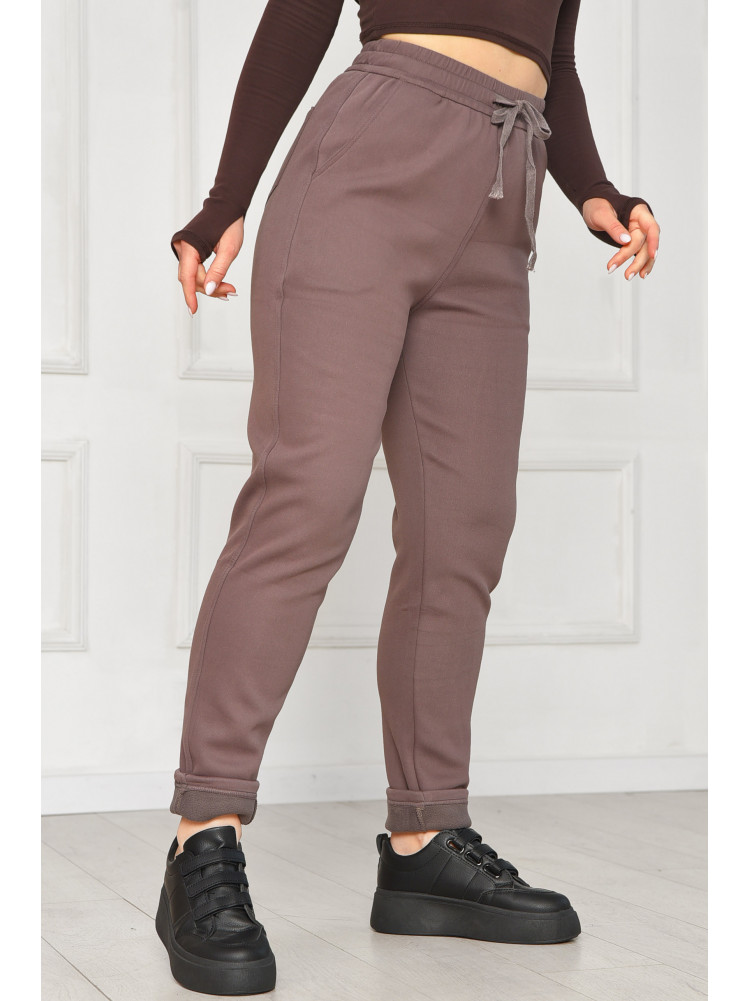 Штани жіночі однотонні на флісі темно-бузкового кольору А4075-2 209572C
