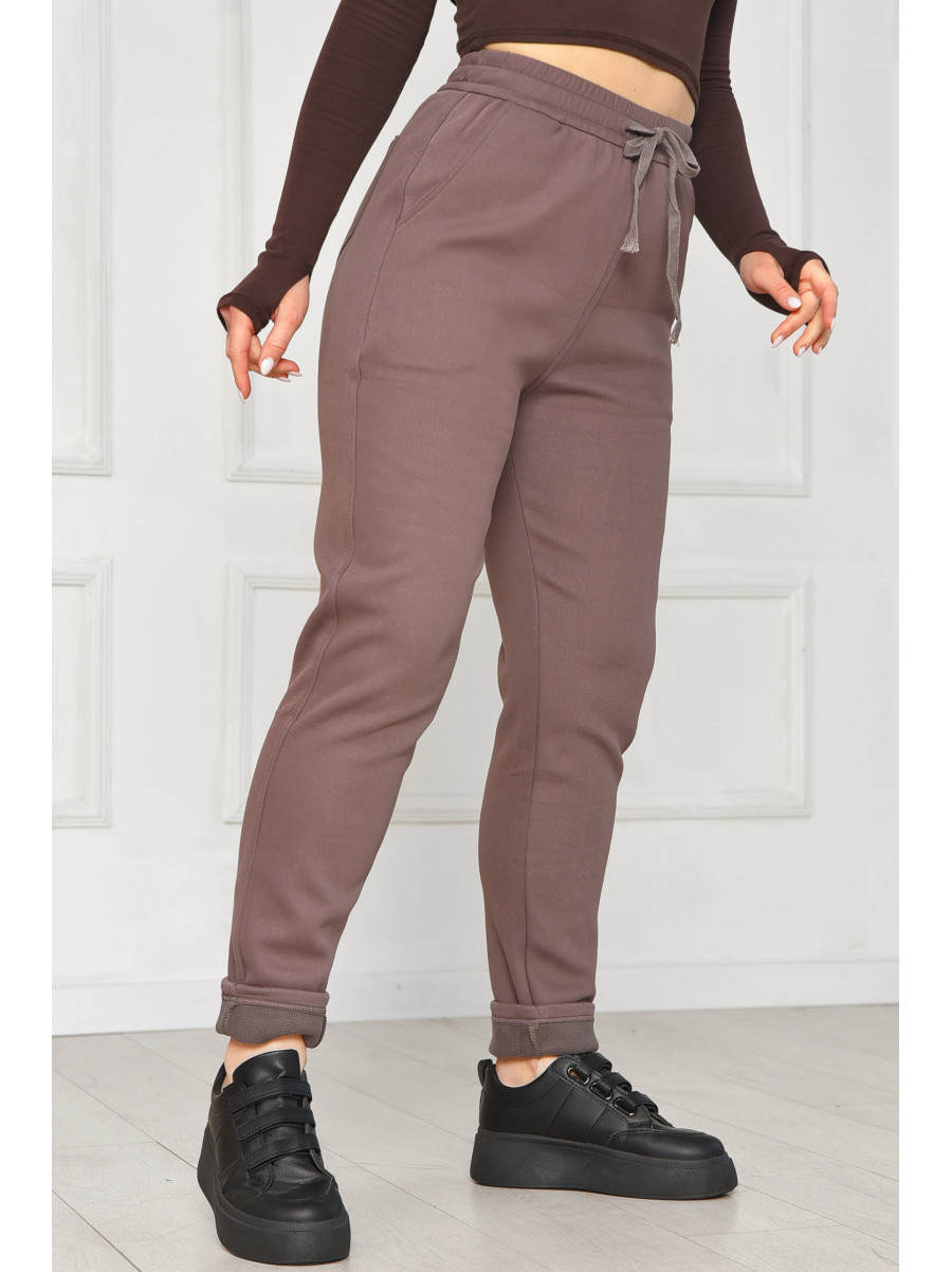 Штани жіночі однотонні на флісі темно-бузкового кольору А4075-2 209572C