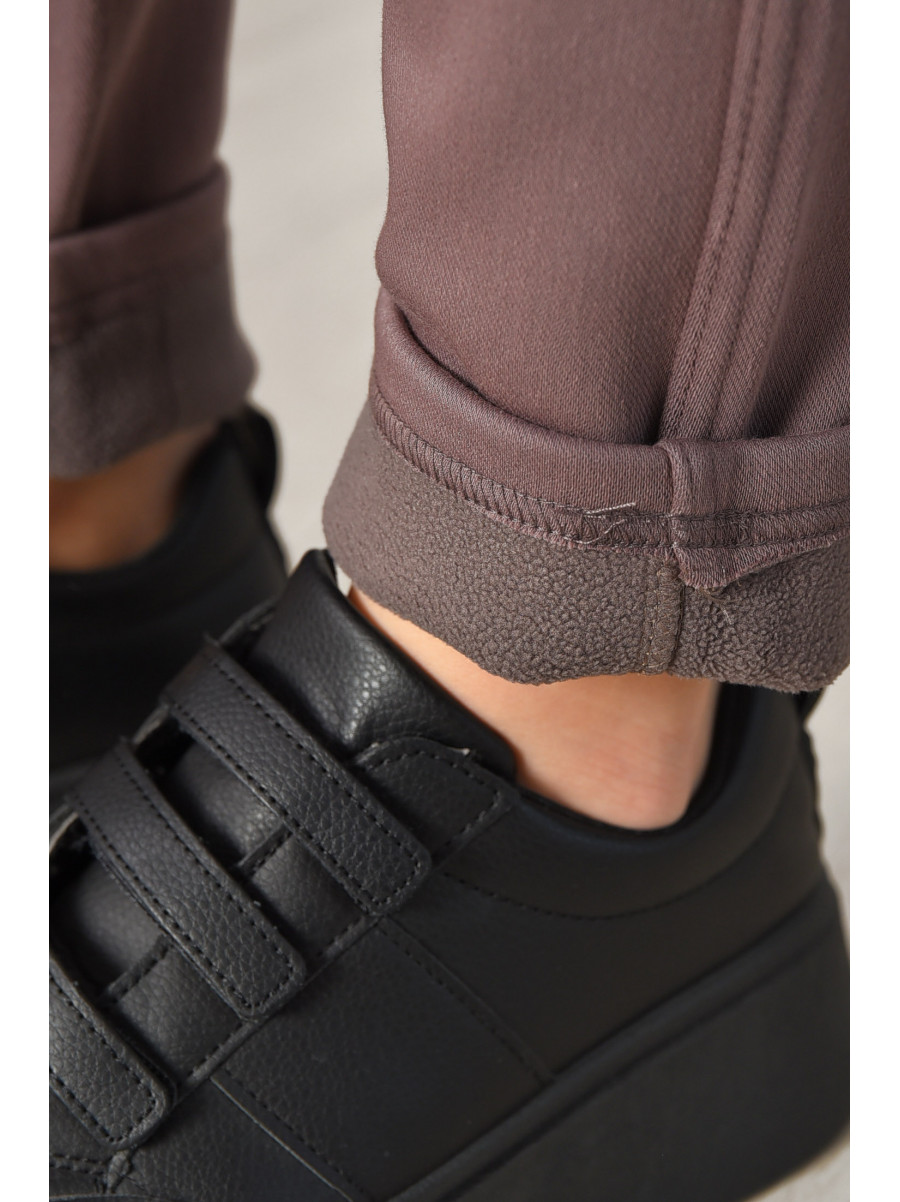 Штани жіночі однотонні на флісі темно-бузкового кольору А4075-2 209572C