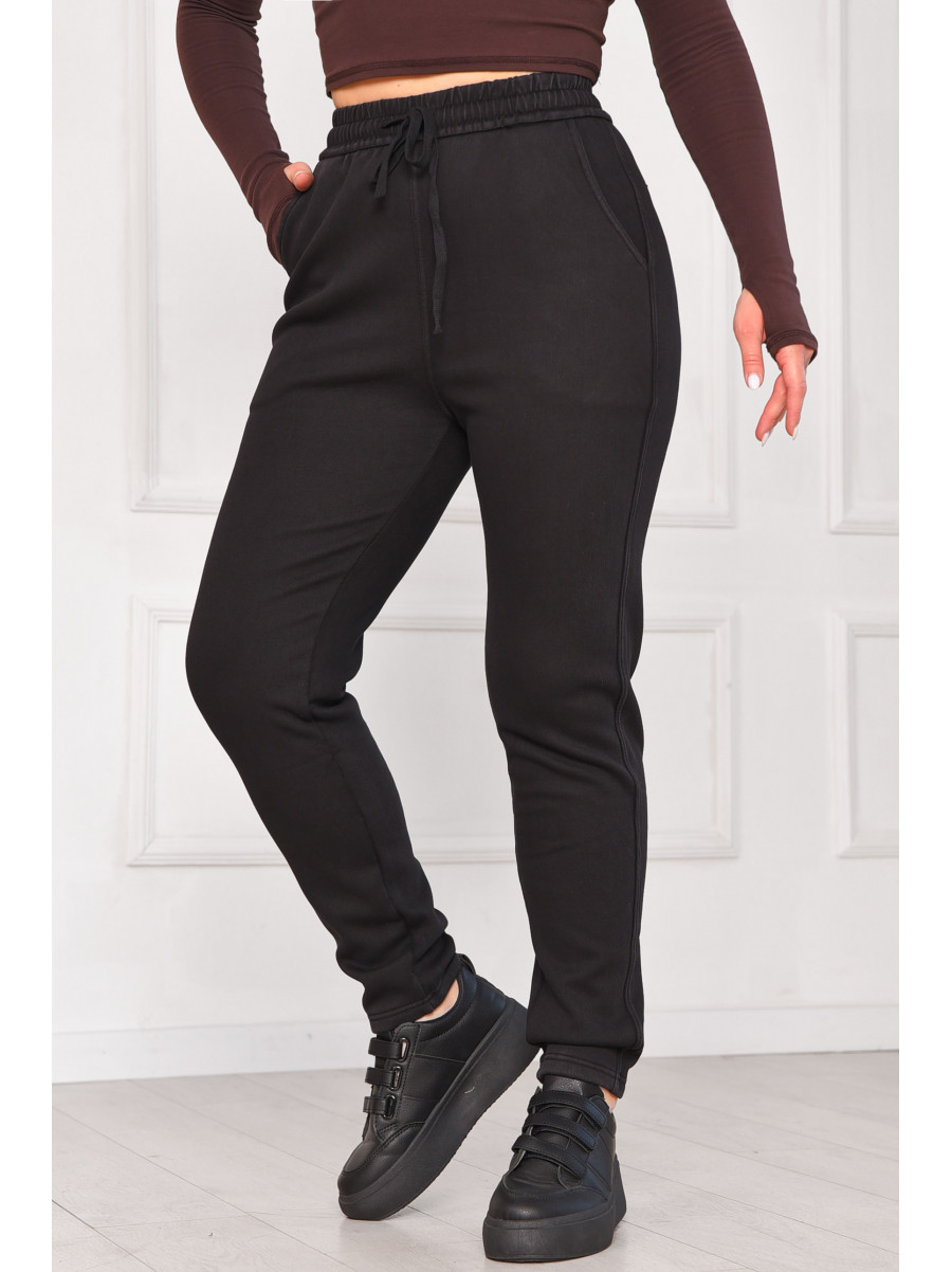 Штани жіночі однотонні на флісі чорного кольору А4075-2 209573C