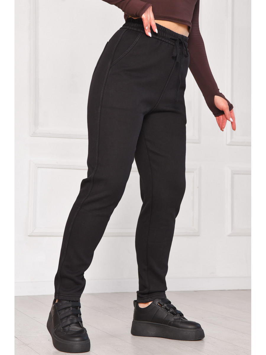 Штани жіночі однотонні на флісі чорного кольору А4075-2 209573C