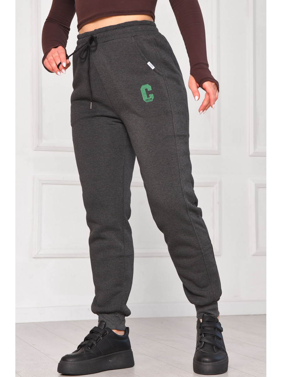Спортивні штани жіночі на флісі темно-сірого кольору 9995 209577C