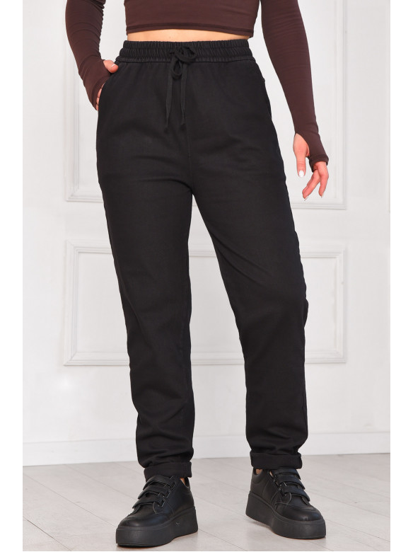 Спортивні жіночі штани на флісі чорного кольору 209579C