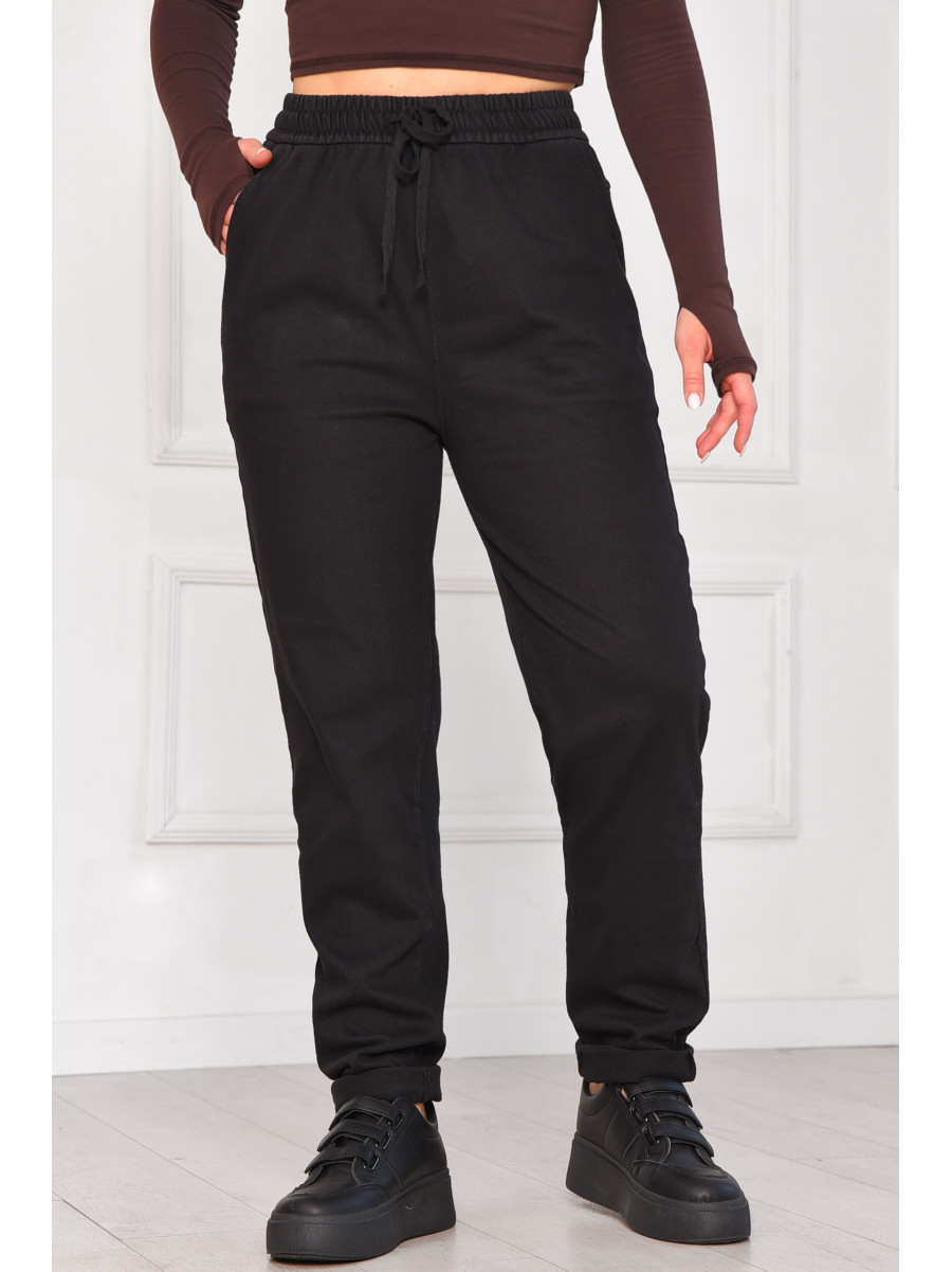 Спортивні жіночі штани на флісі чорного кольору 209579C