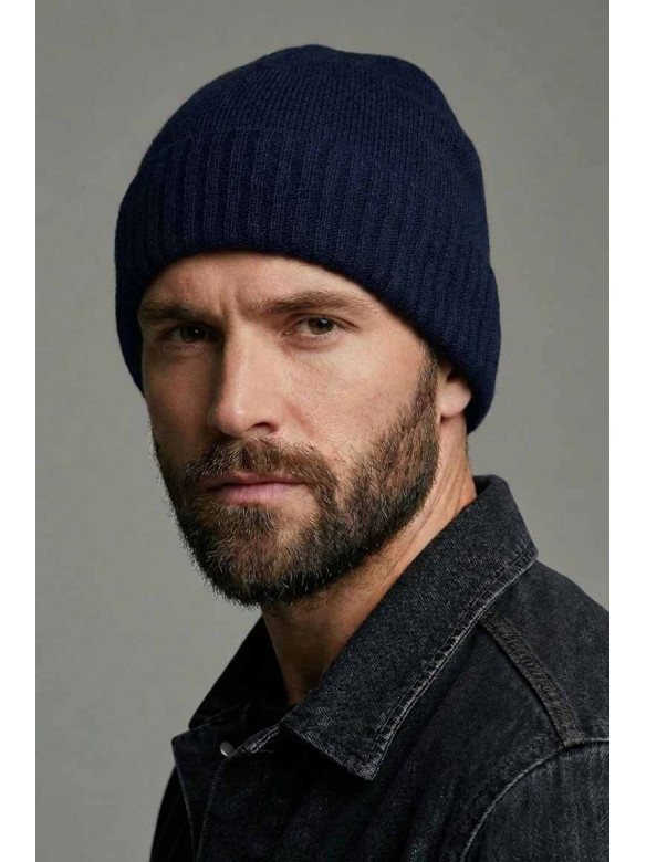 Шапка мужская на флисе темно-синего цвета 209581C
