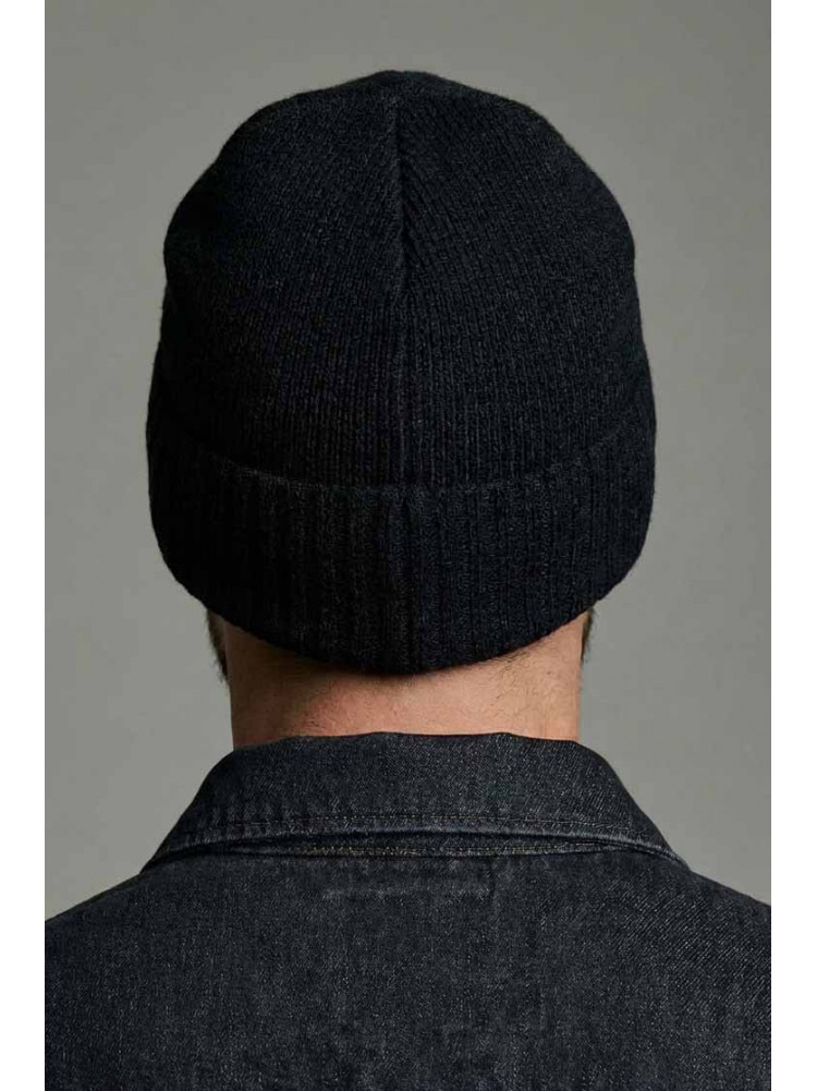 Шапка мужская однотонная на флисе черного цвета 209583C