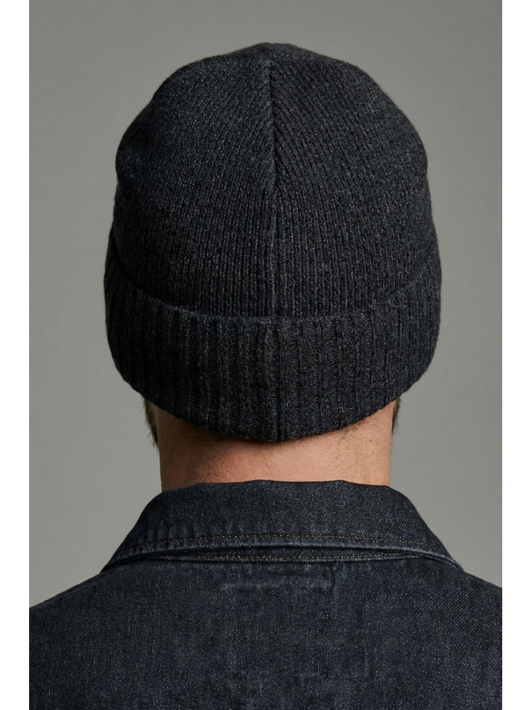 Шапка мужская однотонная на флисе тёмно-серого цвета 209584C