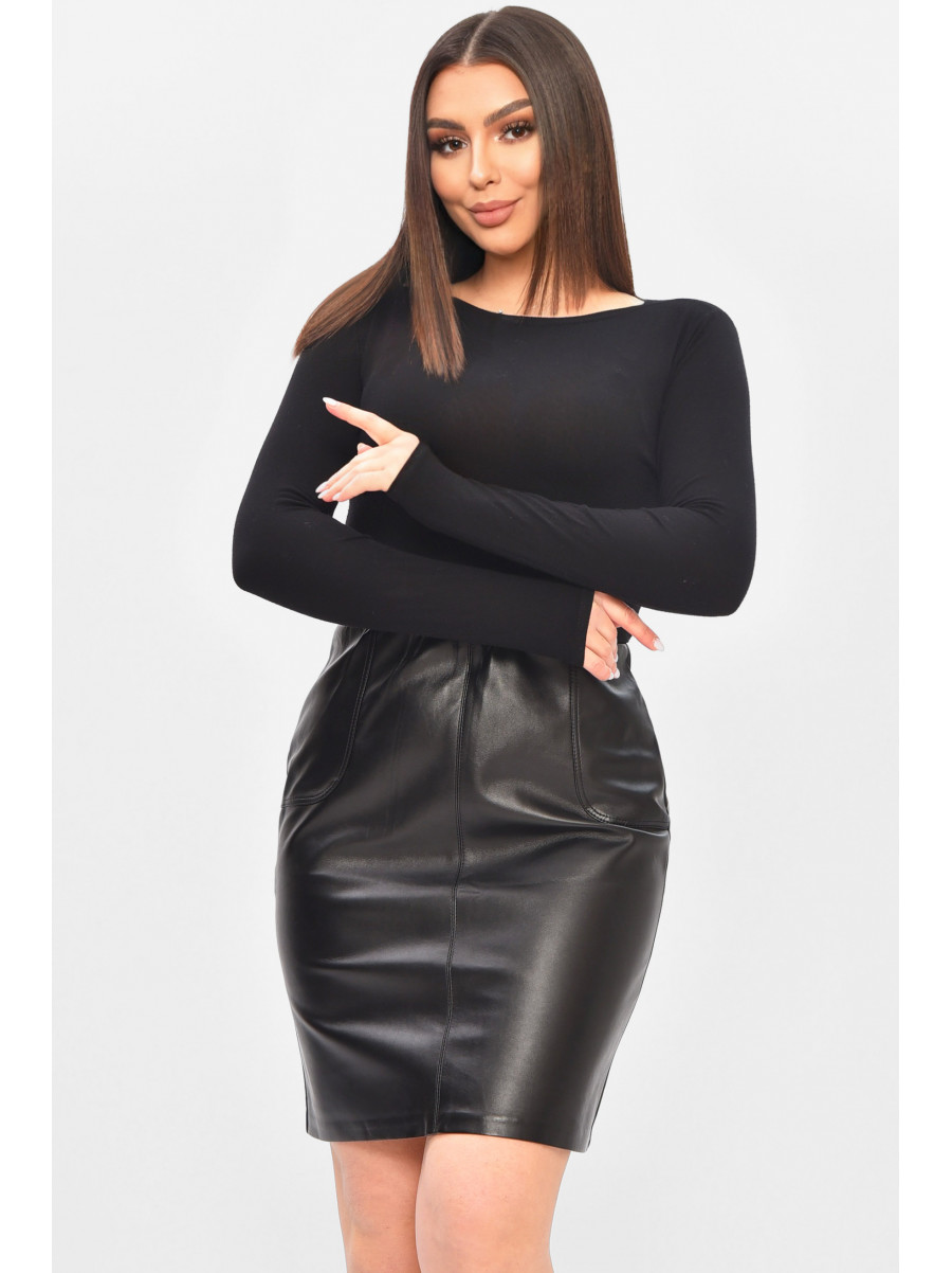 Спідниця жіноча екошкіра однотонна чорного кольору 209586C