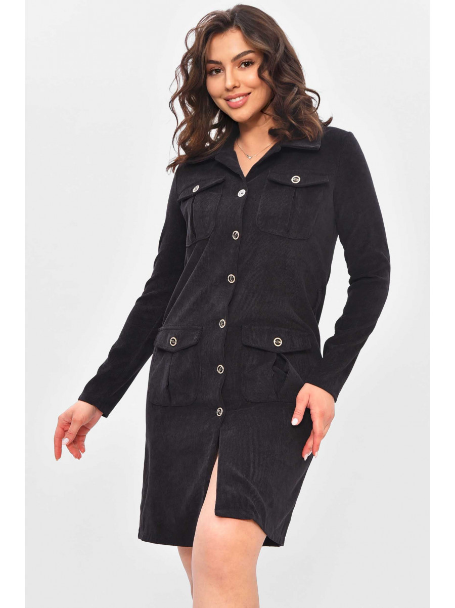 Платье женское вельветовое черного цвета 209596C