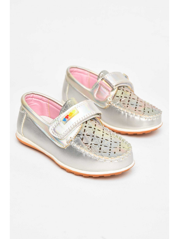 Мокасины детские для девочки серебристого цвета 18307-21 209597C