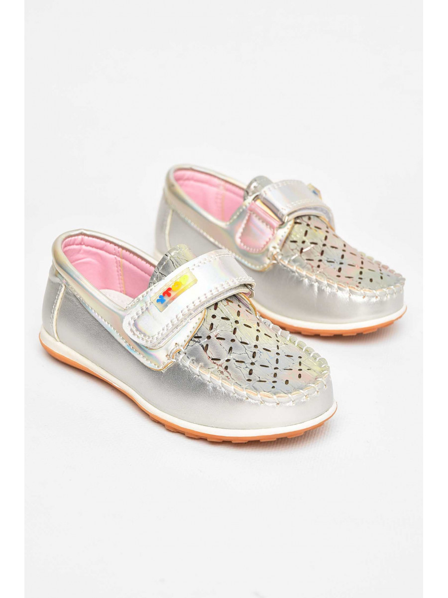 Мокасины детские для девочки серебристого цвета 18307-21 209597C