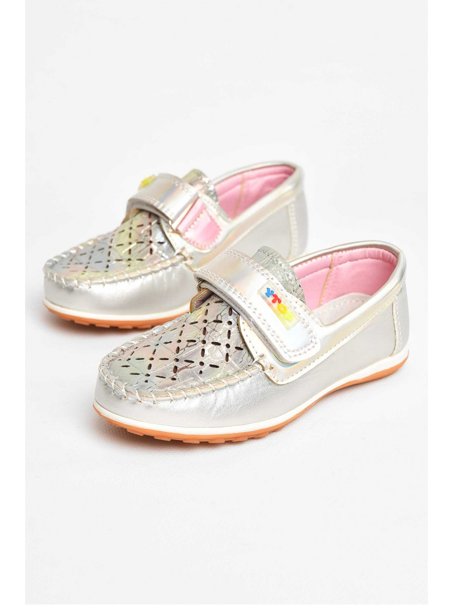 Мокасины детские для девочки серебристого цвета 18307-21 209597C