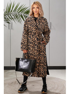 Пальто жіноче чорного кольору з леопардовим принтом 134 209598C