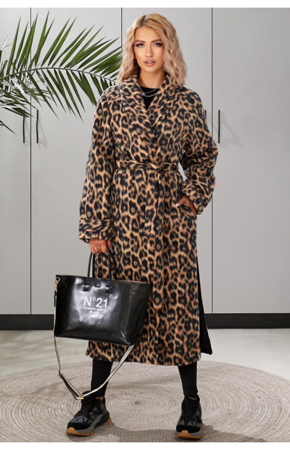 Пальто женское черного цвета с леопардовым принтом 134 209598C