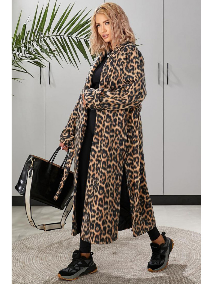 Пальто жіноче чорного кольору з леопардовим принтом 134 209598C