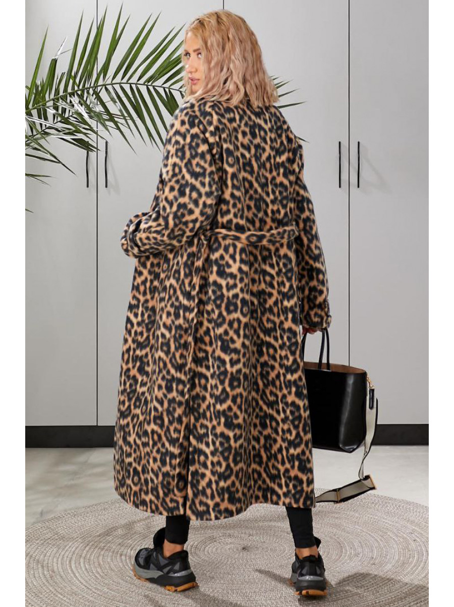 Пальто жіноче чорного кольору з леопардовим принтом 134 209598C