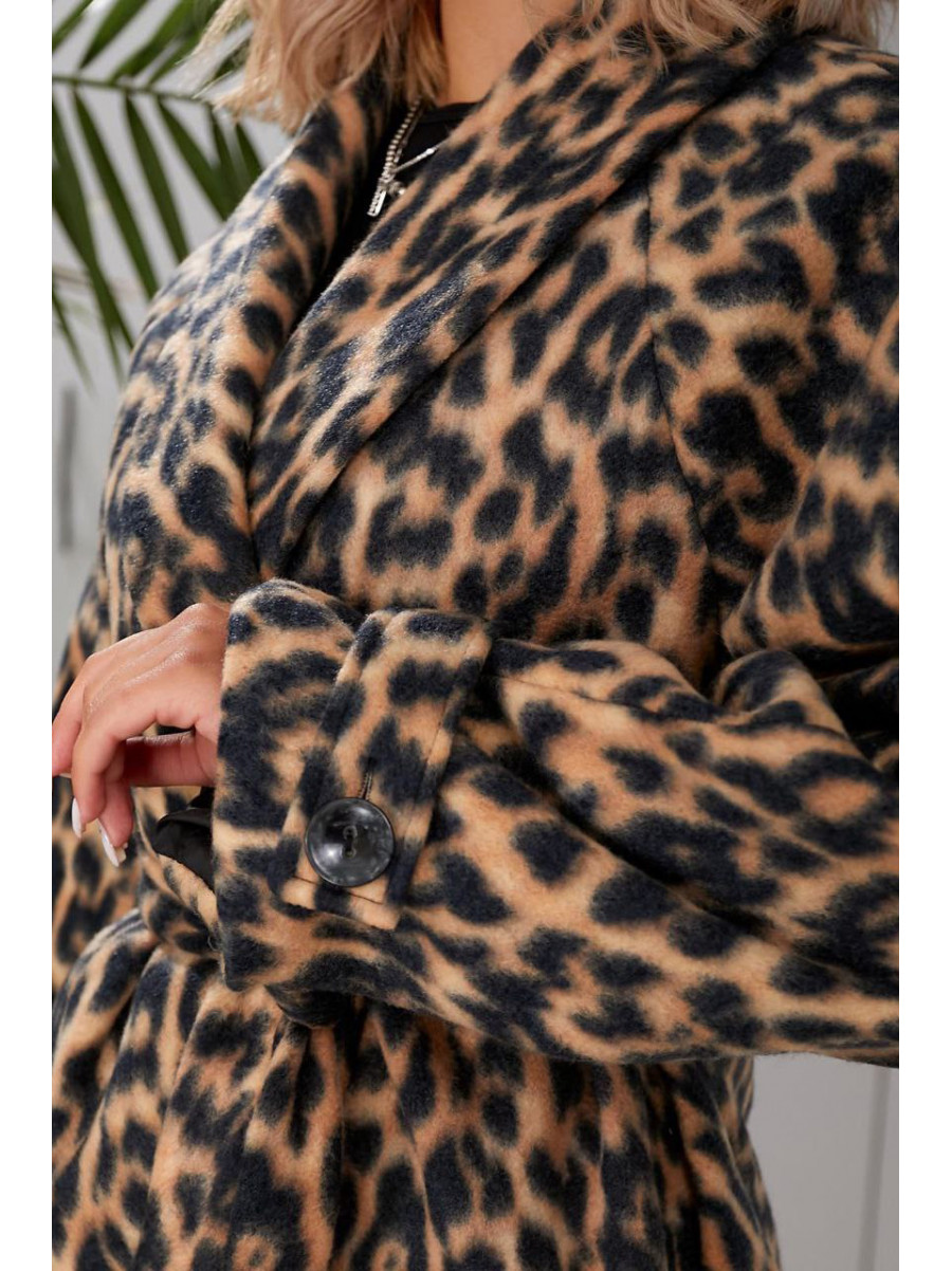 Пальто жіноче чорного кольору з леопардовим принтом 134 209598C