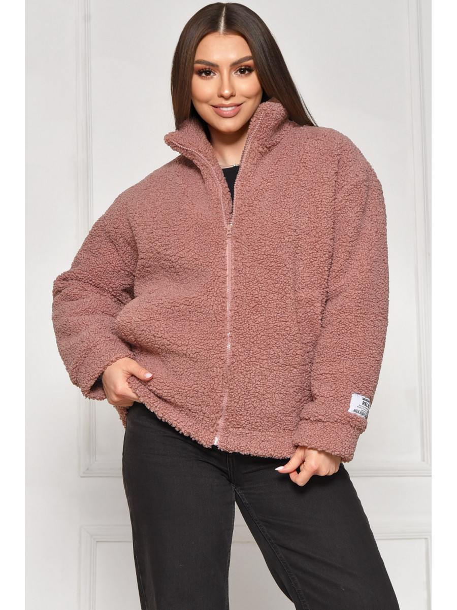 Куртка жіноча тедді демісезонна рожевого кольору 129 209599C