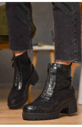 Ботинки женские демисезонные черного цвета на флисе 2038-1 209602C