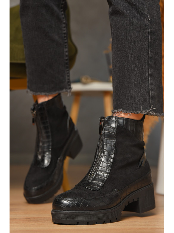 Ботинки женские демисезонные черного цвета на флисе 2038-1 209602C