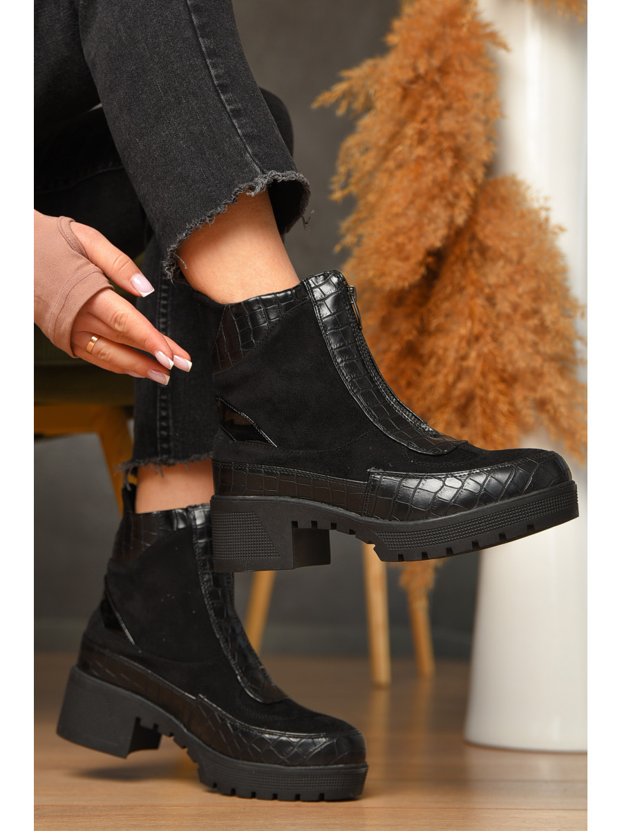 Ботинки женские демисезонные черного цвета на флисе 2038-1 209602C