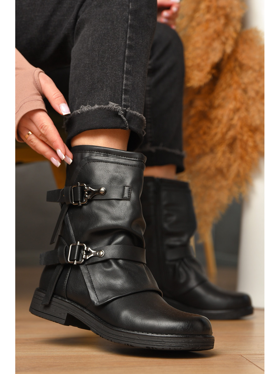 Ботинки женские демисезонные черного цвета на флисе 2049 209603C