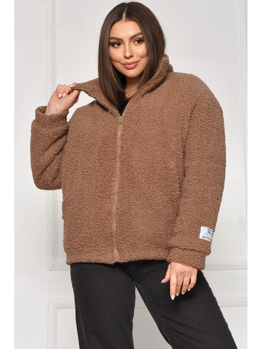 Куртка жіноча тедді демісезонна темно-бежевого кольору 129 209604C