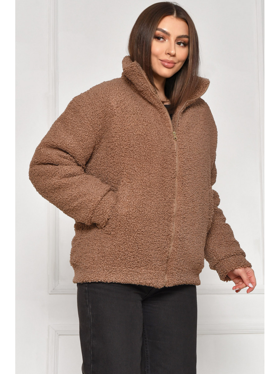 Куртка жіноча тедді демісезонна темно-бежевого кольору 129 209604C
