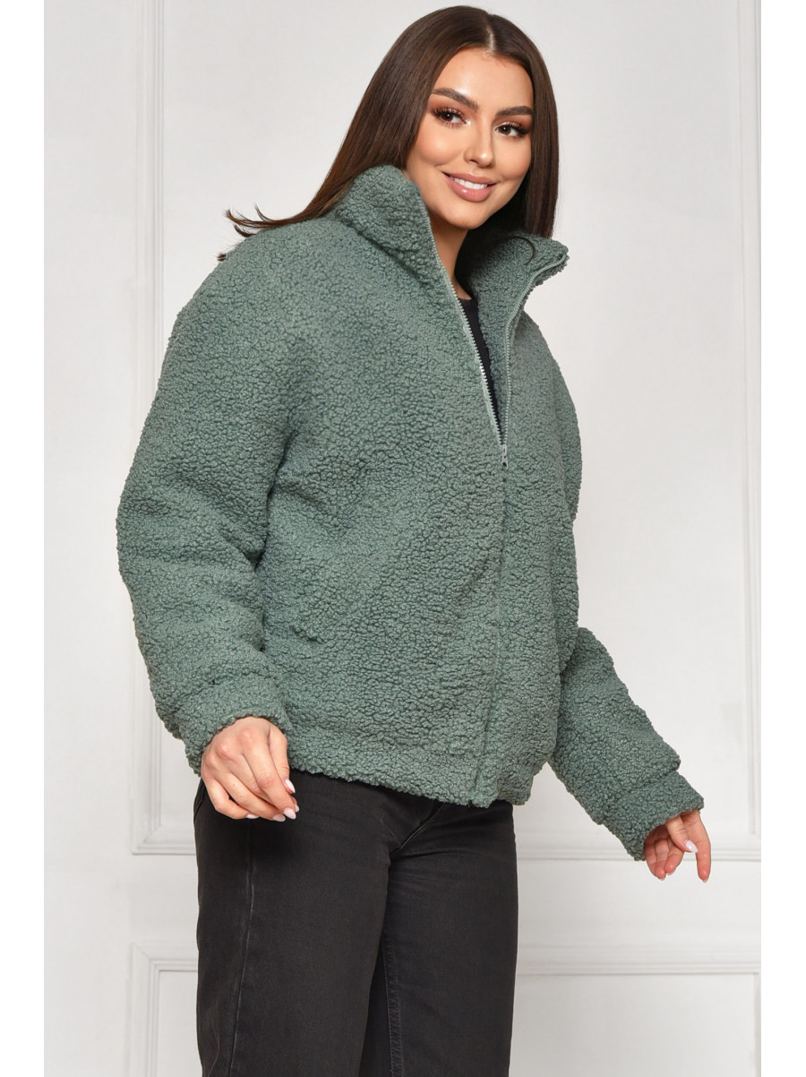Куртка жіноча тедді демісезонна зеленого кольору 129 209606C