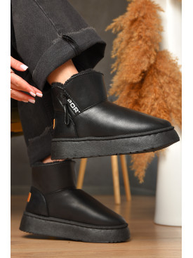 Уггі жіночі чорного кольору на хутрі штучна шкіра DG18-В 209616C