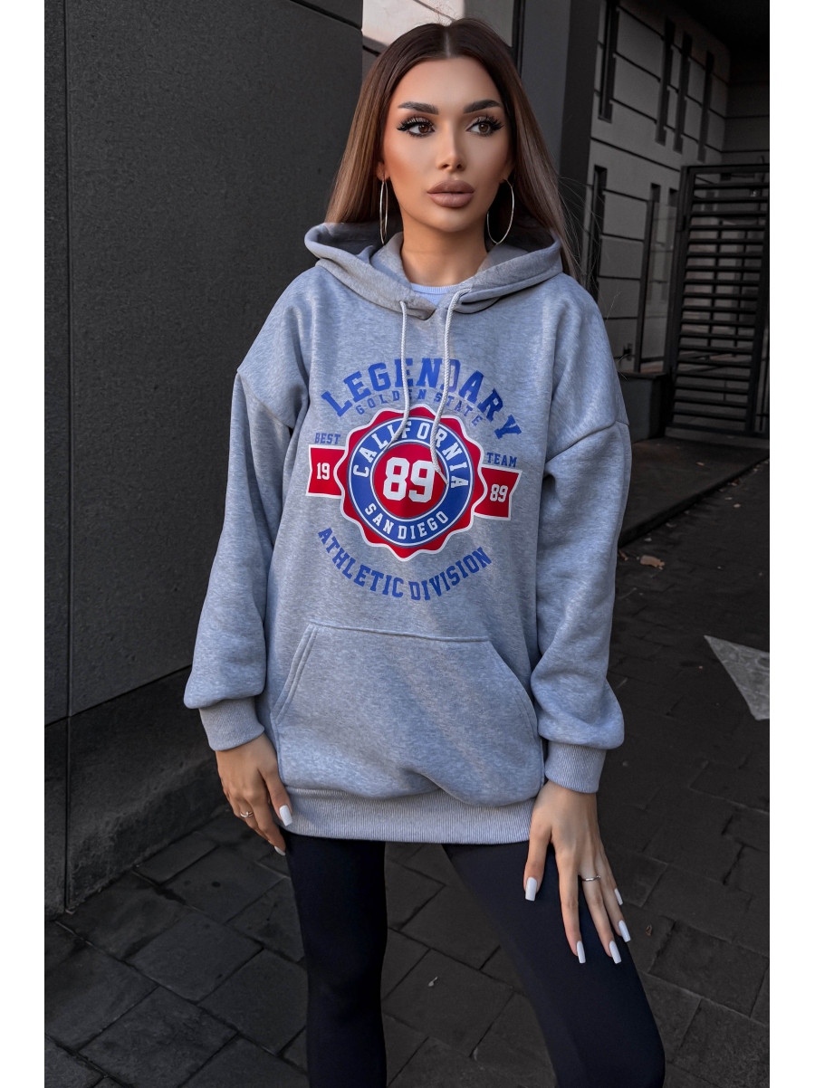 Худі жіноче на флісі сірого кольору з принтом 5011 209623C