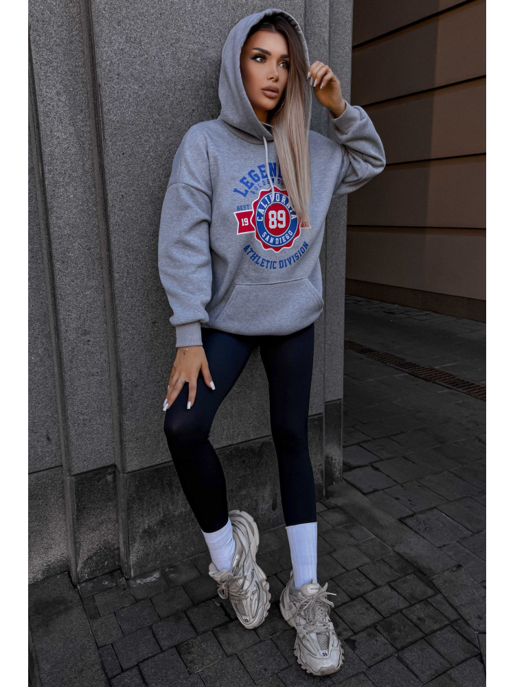 Худі жіноче на флісі сірого кольору з принтом 5011 209623C