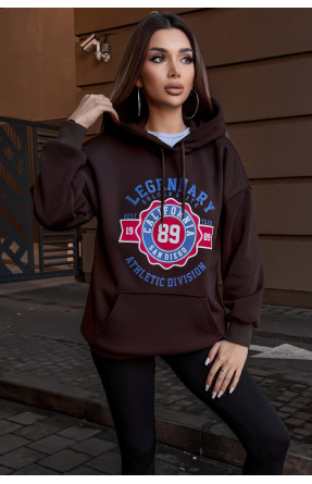 Худі жіноче на флісі темно-коричневого кольору з принтом 5011 209624C